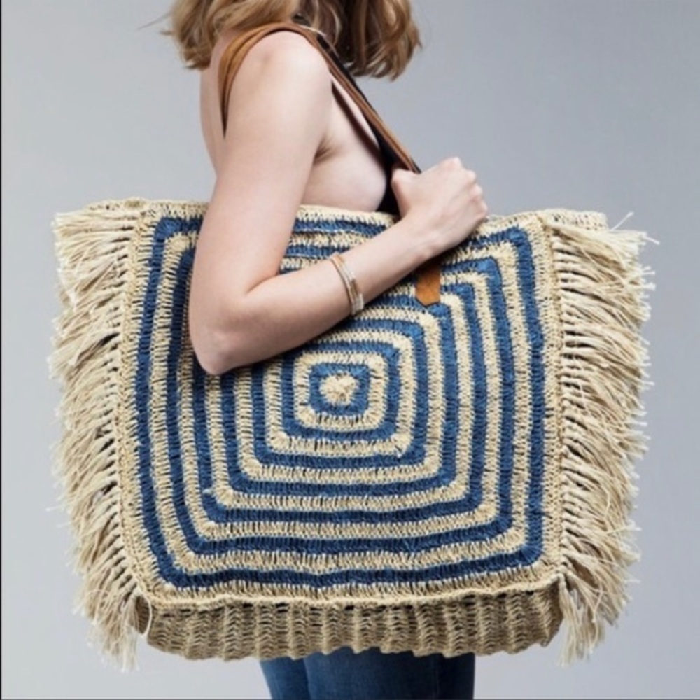 LAST 2–Oversized Square Jute Tote-DENIM